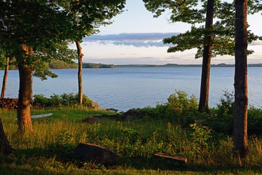 View through the trees of Messalonskee Lake