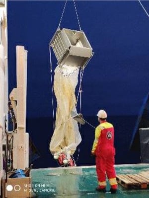 Towing in krill on Norwegian research vessel 