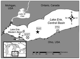 Chaffin et al study collections site map in Lake Erie central basin