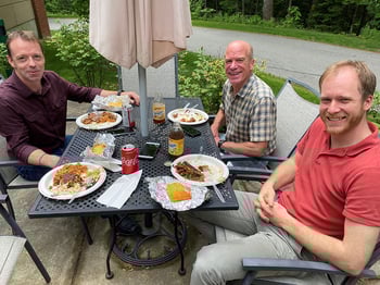 Yokogawa Fluid Imaging Technologies staff eating lunch on patio