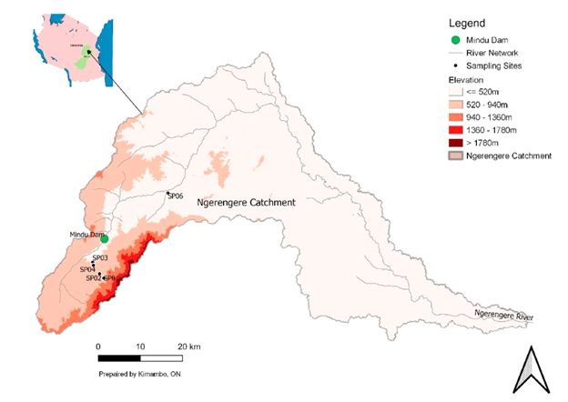 Map of Ngerengere Catchment sample locations in Kimambo et al study