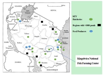 Aquaculture pond sampling locations from Kimambo et al study.