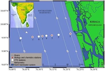 Map of study sampling sites in southeastern Arabian Sea
