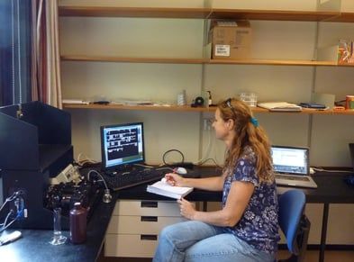 Stella Berger using FlowCam particle analyzer to quantify phytoplankton