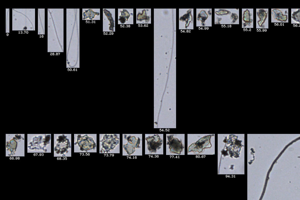 FlowCam collage of microplastic particles collected in San Diego Bay