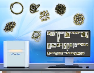 FlowCam Cyano instrument rendering with cyanobacteria