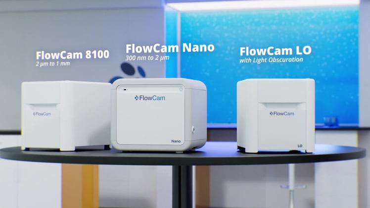 3 FlowCam instrument models on lab bench with labels