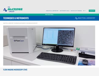 McCrone Group website screen capture showing FlowCam and monitor 