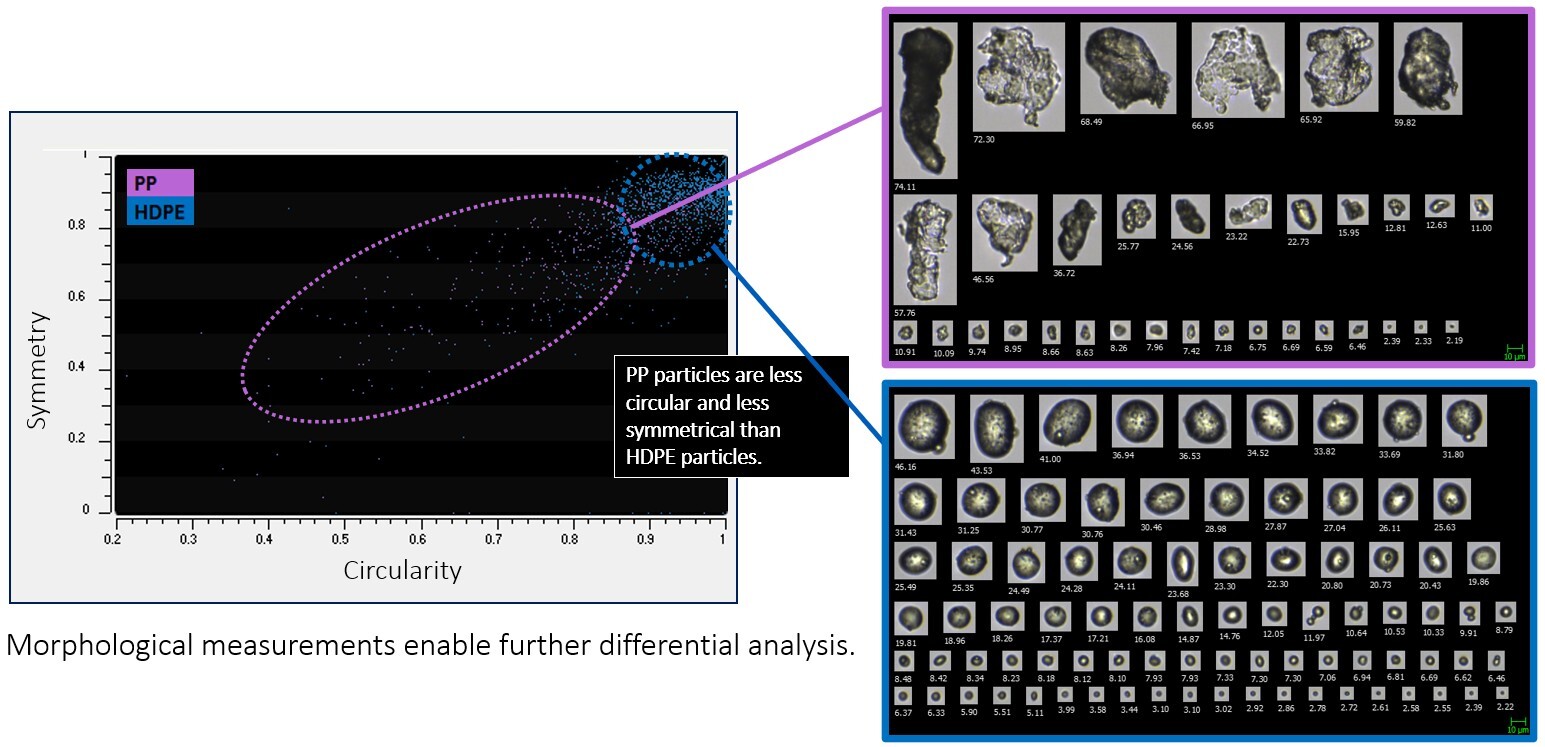 Graph showing Symmetry plotted against Circularity with representative particle images