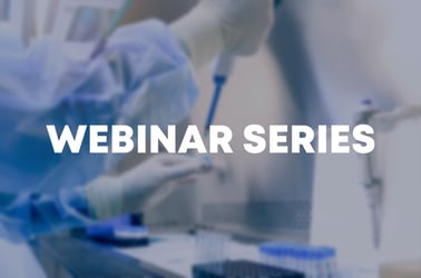 Webinar Series text over background of scientist pipetting in lab