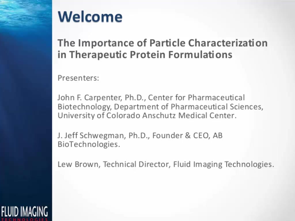 Webinar title card - The Importance of Particle Characterization in Therapeutic Protein Formulations