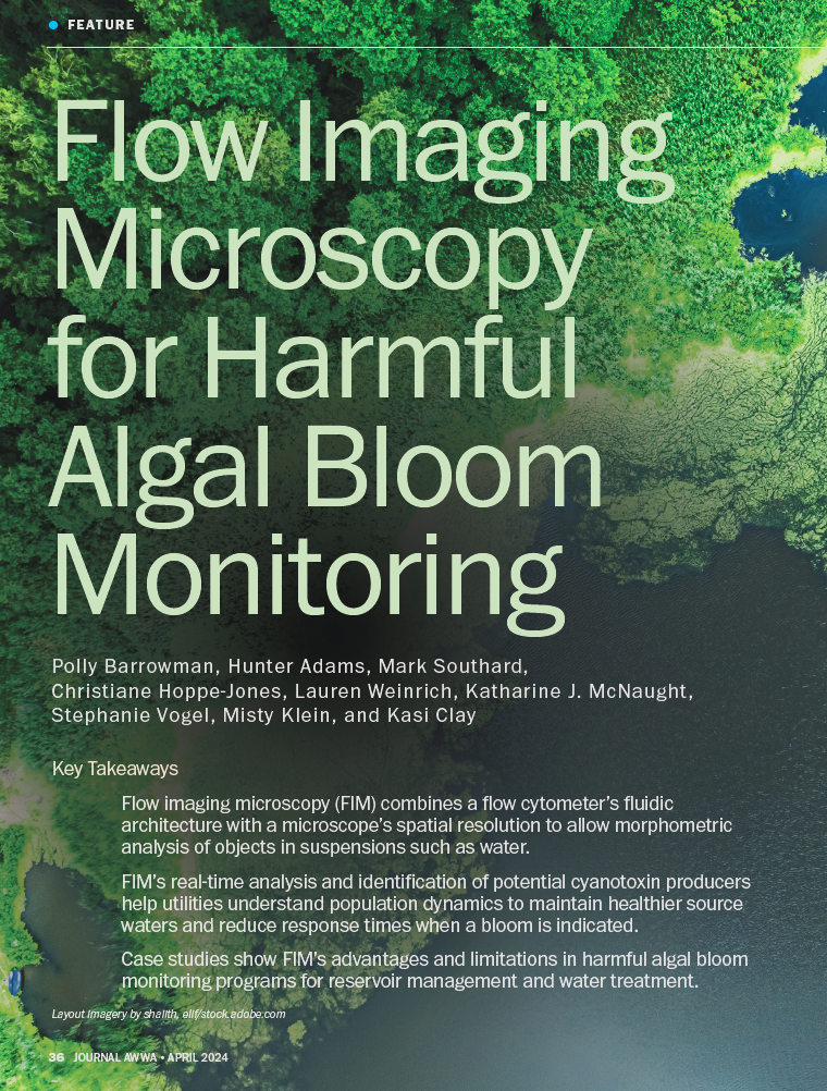 Article title and author information over image of algae bloom